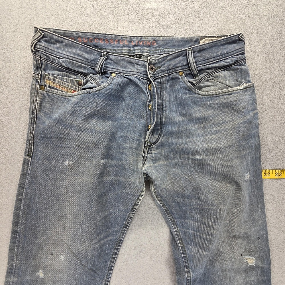 Diesel Jeans Mens 33x32 Blue Iakop Regular Slim Tapered Button Fly Italy 0804J - Picture 12 of 16
